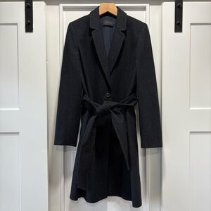 Ann Taylor Navy Blue Plaid Wool Blend Tie Waist Coat Size Medium